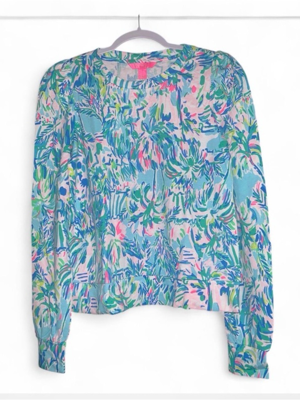 Lilly Pulitzer Jansen Sweatshirt Blue Ibiza Cabana Cocktail Print Size XS